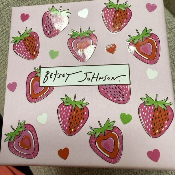 Betsey Johnson Pink Metallic Butterfly Stud Earrings Crystal Accents Strawberry - Picture 5 of 5